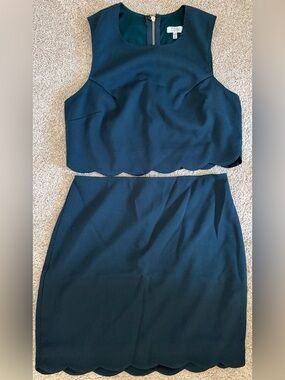 Tobi Scallop-Hem Pencil Skirt Set - Teal